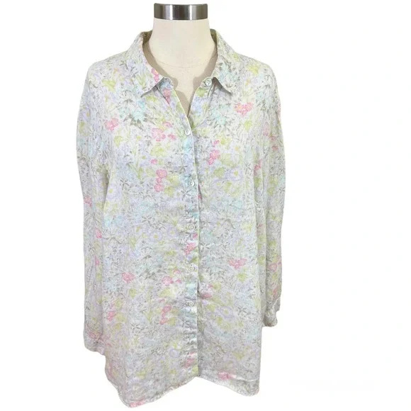 ✨SOLD✨J Jill Love Linen Floral Long Sleeve 100% Linen - Picture 1 of 7